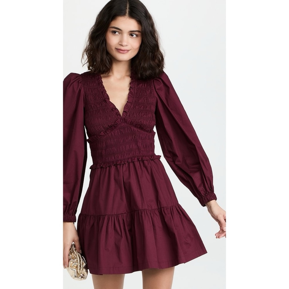 Sea NY Gaia Solid Cotton Mini Dress in Burgundy - 2